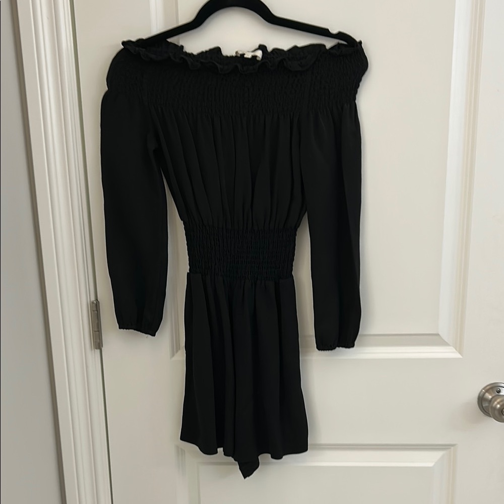Maje Black Off-Shoulder Linen Romper